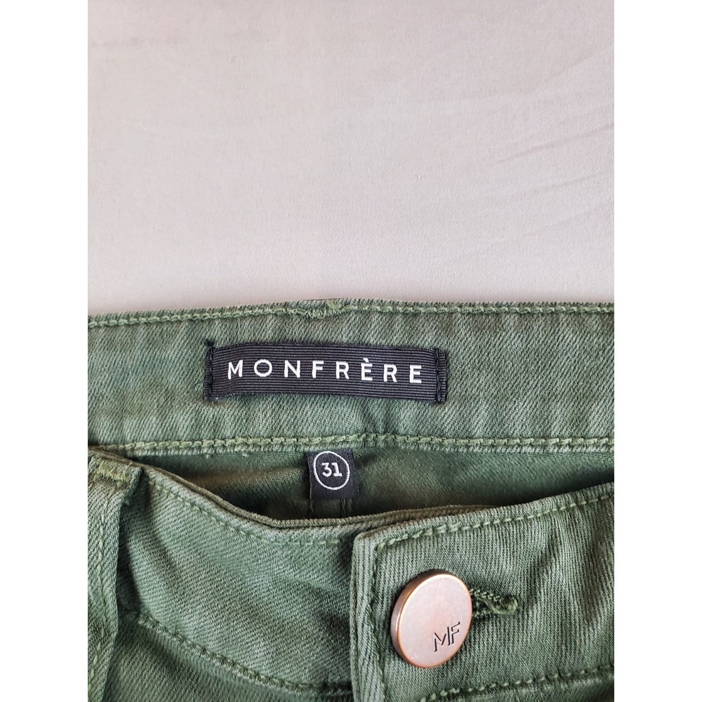 Monfrere Pants Mens 31 Green Army Stretch Performance Zip Pockets Japanese Denim - Picture 11 of 16